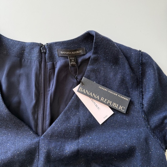 Banana Republic-Navy Blue-Wool Blend-Tweed-Speckled-Fringe-NWT-Sheath Dress-12 P - Picture 12 of 16